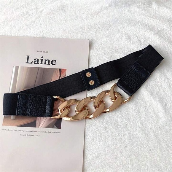 BLACK & GOLD FASHION CHAIN BELT - Picture 6 of 8